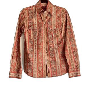 Lucky Brand Vintage Paisley Striped Buttondown Shirt Cotton Pink Peach Small